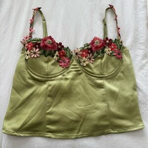 Princess Polly Green Floral Embroidered Satin Bustier